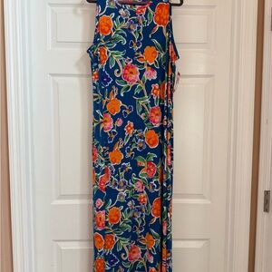 Vince Camuto Blue and Orange Floral Maxi Dress